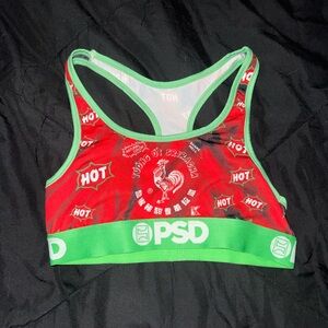 PSD Red Sriracha 'Hot' Sports Bra with Green Trim